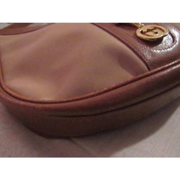 Gucci Vintage HOBO Tan Canvas Brown Leather Oval Shaped Shoulder Bag - Picture 7 of 12